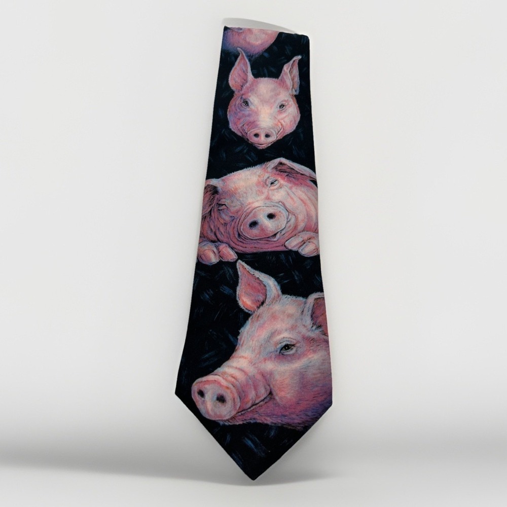 Vintage 1994 Ralph Marlin Blaine Helman Pig Art Novelty Necktie Tie